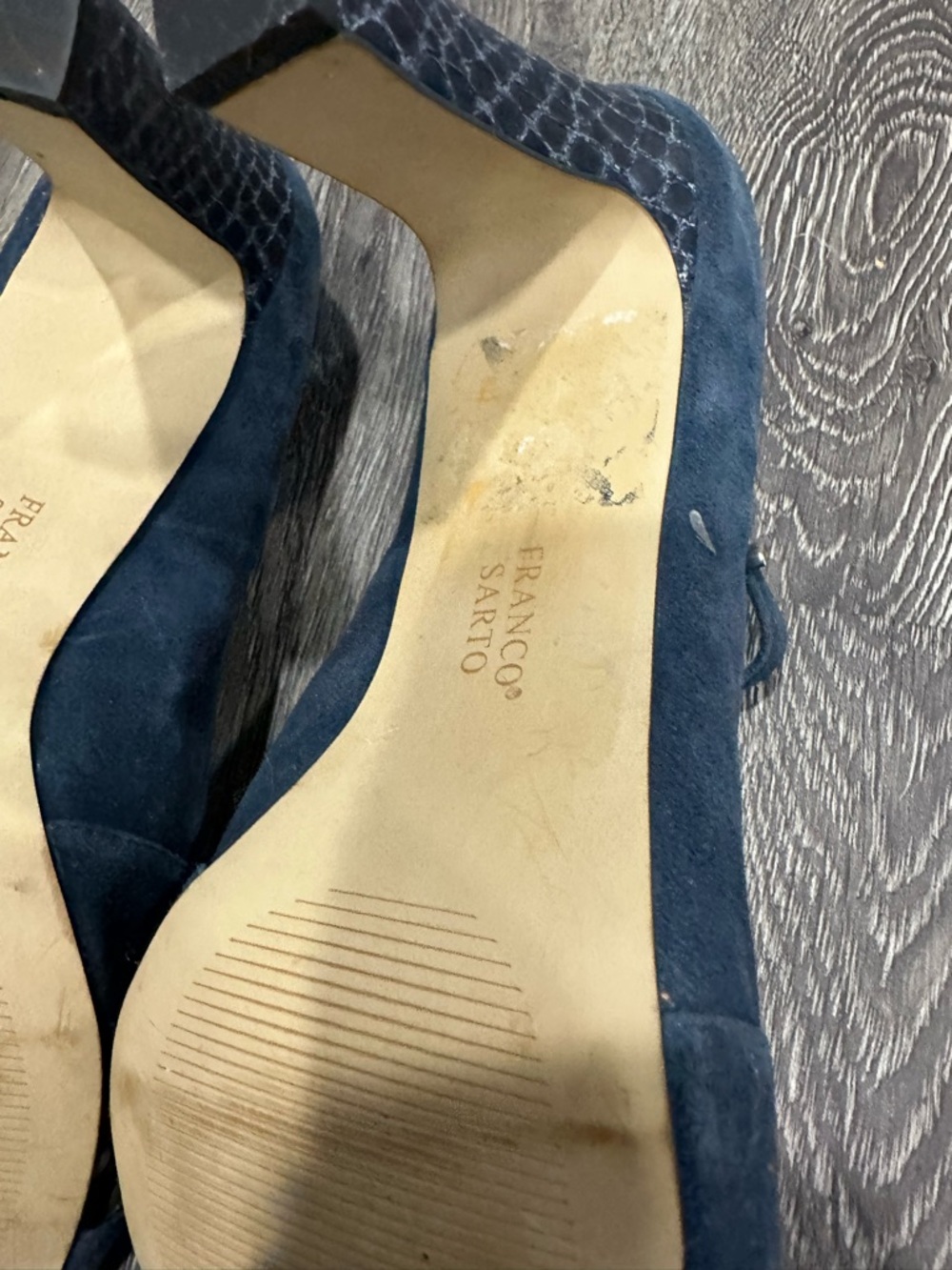 Franco Sarto Dark Blue Suede Peep-Toe Heels Size 10 - Picture 12 of 15